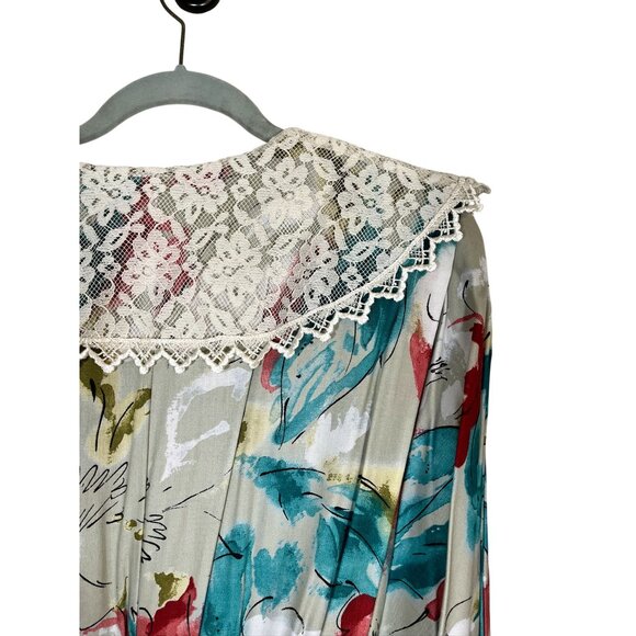 Retro Floral Midi Dress S White Colorful Prairie Mod Boho Classic Chic 70s - Picture 11 of 15